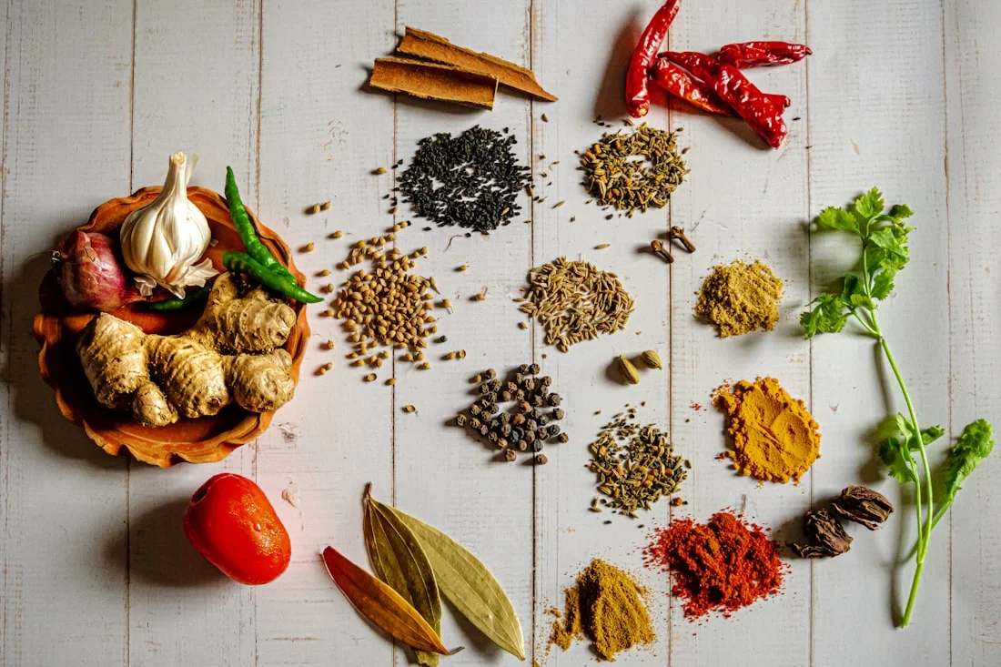 Assorted Indian spices and food ingredients