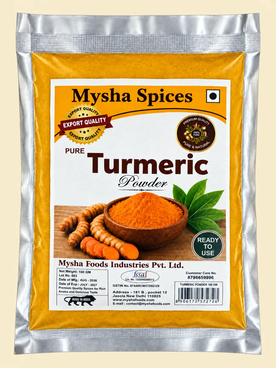 Mysha Spices Turmeric Powder in a 100 gram pouch